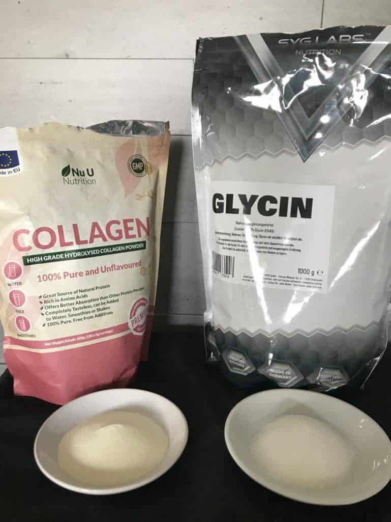 Vergleich des Kollagenhydrolysat von NuU und des L-Glycin Pulvers von Syglabs