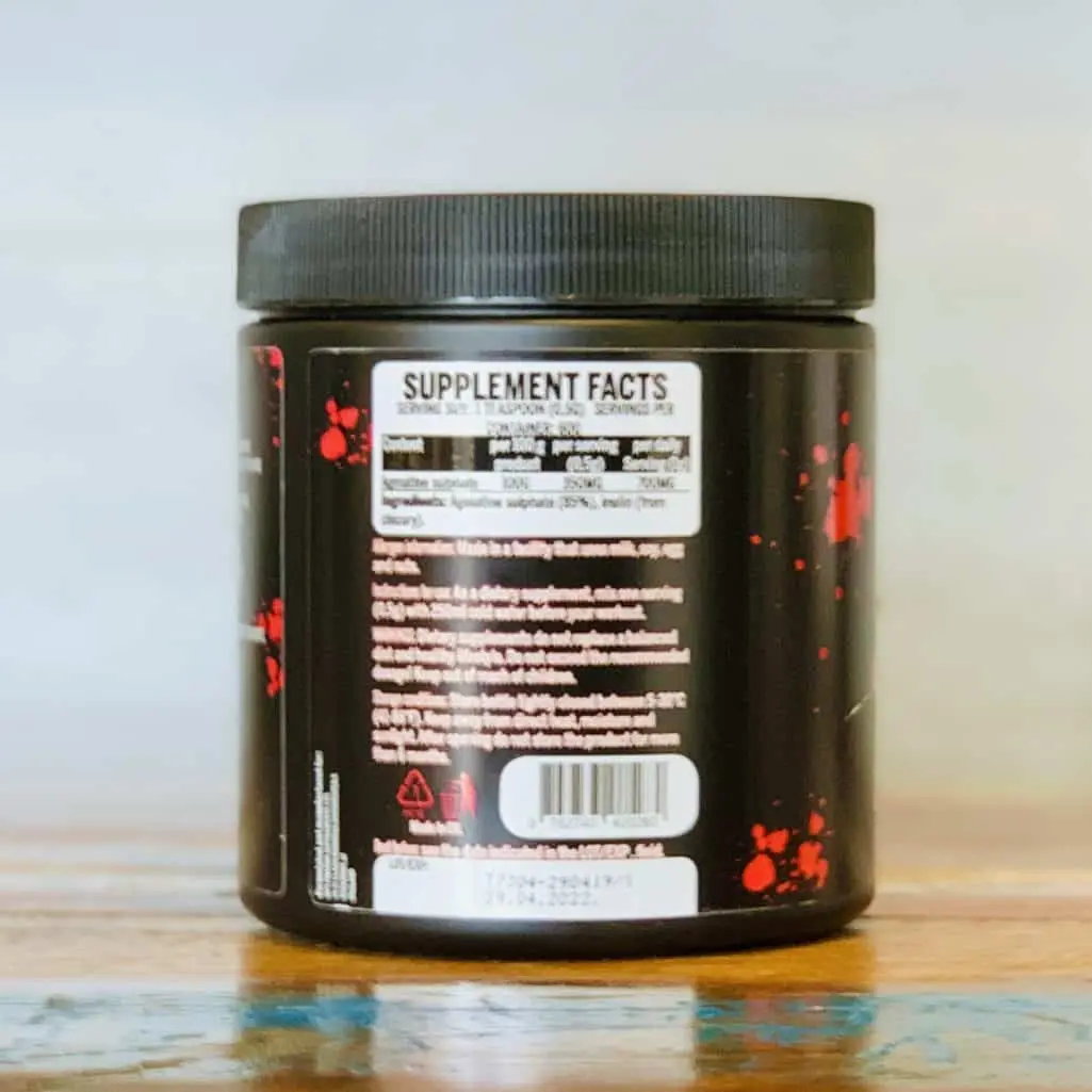 Eigene ältere Testaufnahme des Zutatenetiketts von 4YOURVEINZ Agmatine Sulfate
