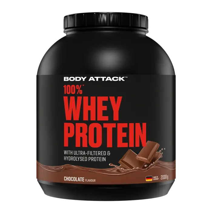 Originale Chocolate Dose von Body Attack 100% Whey Protein mit 2000 g Inhalt