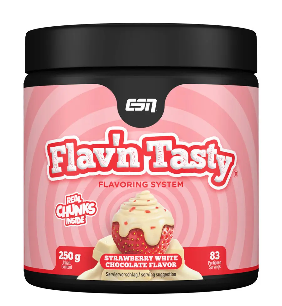 Eigenes Testfoto des ESN Designer Flavour Powder mit Erdbeergeschmack in der früheren Verpackung
