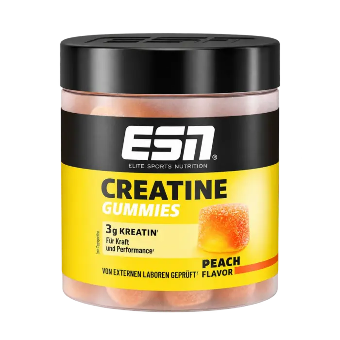 Aktuelle ESN Creatine Gummies Peach Dose, freigestellt