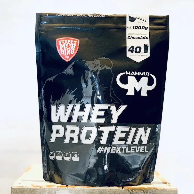 Unser Mammut-Whey-Testbeutel der Sorte Schokolade