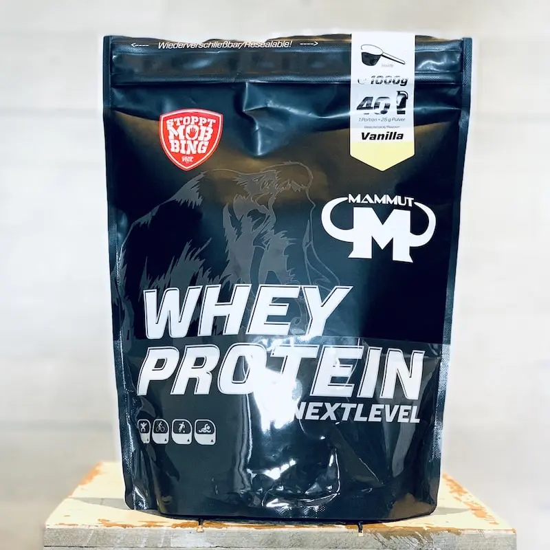 Unser Mammut-Whey-Testbeutel der Sorte Vanille