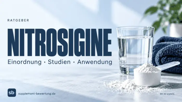 KI-Symbolbild mit Pulver, Wasserglas und Trainingstuch zum Nitrosigine-Ratgeber
