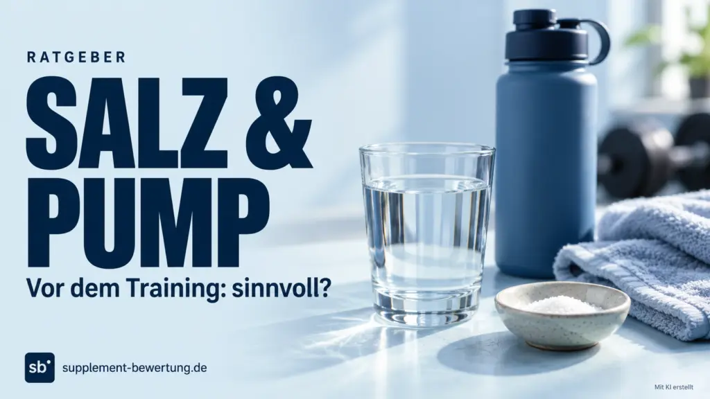 Salz und Pump vor dem Training: Ratgeber mit Wasserflasche, Wasserglas und kleiner Salzschale