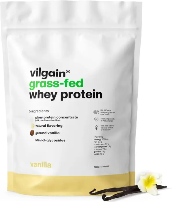 Originalproduktbild Vilgain Grass Fed Whey Protein Vanille 1 kg