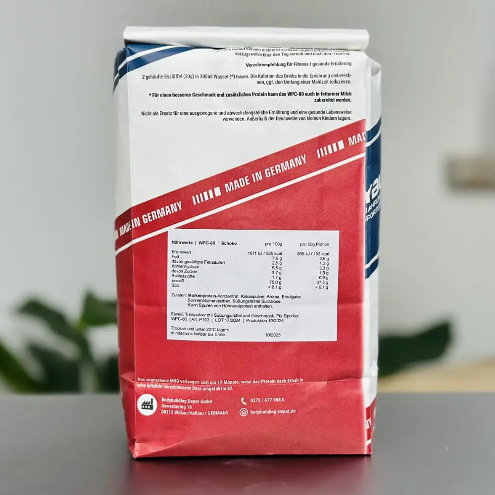Rückseite unseres früheren WPC-80-Testbeutels mit aufgedruckten Produktangaben